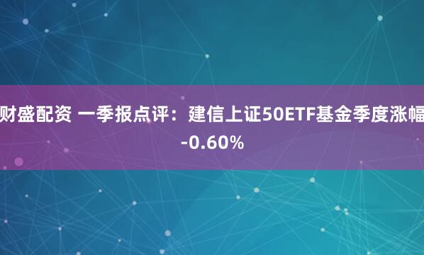 财盛配资 一季报点评：建信上证50ETF基金季度涨幅-0.60%