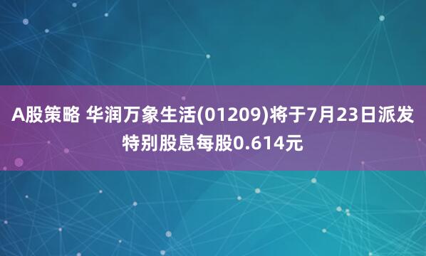 A股策略 华润万象生活(01209)将于7月23日派发特别股息每股0.614元