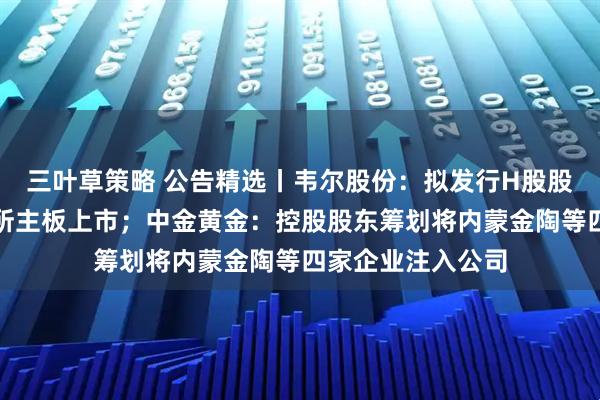 三叶草策略 公告精选丨韦尔股份：拟发行H股股票并在香港联交所主板上市；中金黄金：控股股东筹划将内蒙金陶等四家企业注入公司